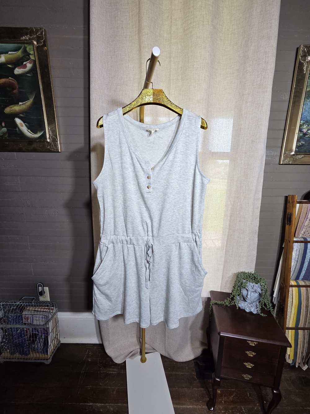 Light Gray Sleeveless Drawstring Romper